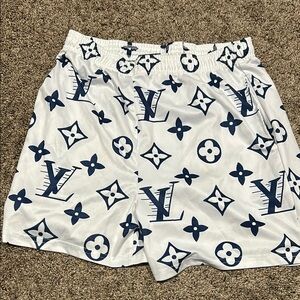 Louis Vuitton White and Blue Logo Shorts